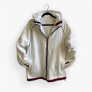 REVERSIBLE White Parka with Red & Blue Detailing, Size XL